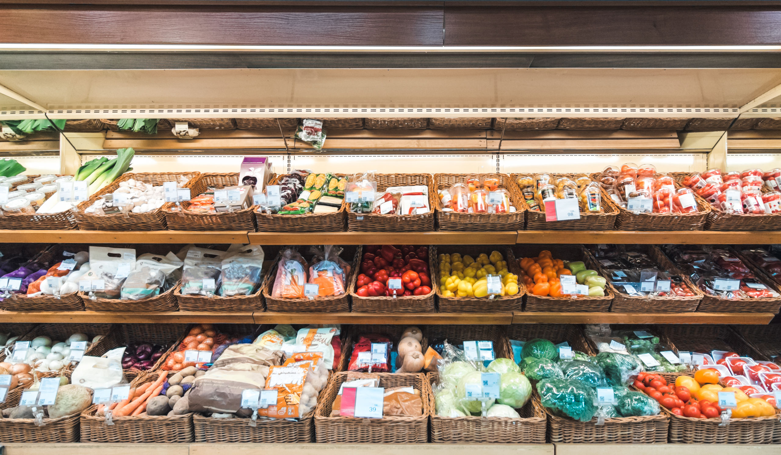 Fresh vegetables on shelf in supermarket